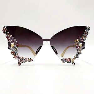 Embellished Crystal Sunglasses - Black and Multicolor